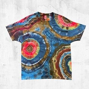 Ice Dyed T-shirt - Ice Dye Rainbow - Short-sleeve Tee - Blue Pink Brown - XLarge